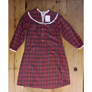 Lanz Of Salzburg Womens S Red Plaid Long Midi Flannel Nightgown Lace Button NWT